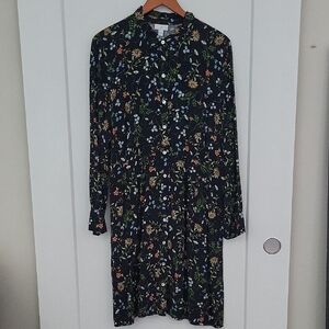J. Jill Black Floral Long Sleeve Dress